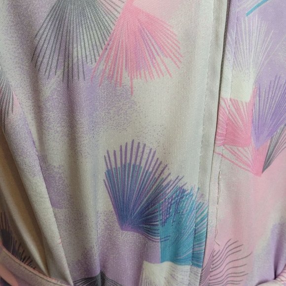 Vintage Dress Fans Feather Polyester Three R's Tie Neck Belted Short Sleeve 70s - Picture 4 of 9